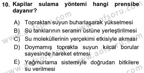 Örtü Altı Üretim Sistemleri Dersi 2024 - 2025 Yılı (Vize) Ara Sınav Soruları 10. Soru