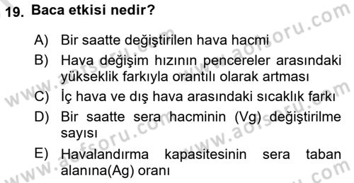 Örtü Altı Üretim Sistemleri Dersi 2024 - 2025 Yılı (Vize) Ara Sınav Soruları 19. Soru