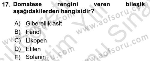 Örtü Altı Üretim Sistemleri Dersi 2024 - 2025 Yılı (Final) Dönem Sonu Sınav Soruları 17. Soru