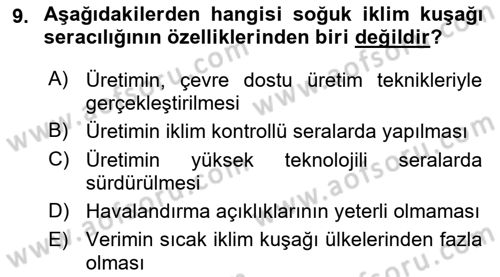 Örtü Altı Üretim Sistemleri Dersi 2024 - 2025 Yılı (Final) Dönem Sonu Sınav Soruları 9. Soru