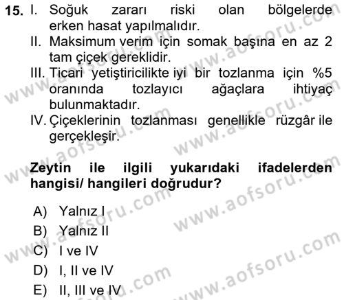 Bahçe Tarımı Dersi 2024 - 2025 Yılı (Vize) Ara Sınav Soruları 15. Soru