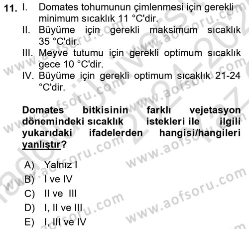 Bahçe Tarımı Dersi 2024 - 2025 Yılı Yaz Okulu Sınav Soruları 11. Soru