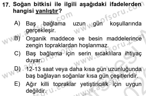 Bahçe Tarımı Dersi 2025 - 2026 Yılı (Vize) Ara Sınav Soruları 17. Soru