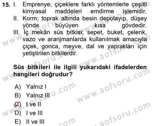Bahçe Tarımı Dersi 2025 - 2026 Yılı (Final) Dönem Sonu Sınav Soruları 15. Soru
