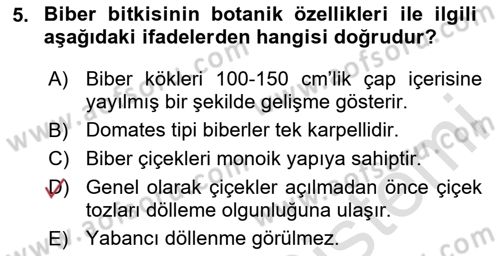Bahçe Tarımı Dersi 2025 - 2026 Yılı (Final) Dönem Sonu Sınav Soruları 5. Soru