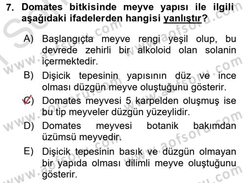 Bahçe Tarımı Dersi 2025 - 2026 Yılı (Final) Dönem Sonu Sınav Soruları 7. Soru