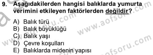 Balık Yetiştiriciliği Dersi 2012 - 2013 Yılı (Vize) Ara Sınav Soruları 9. Soru