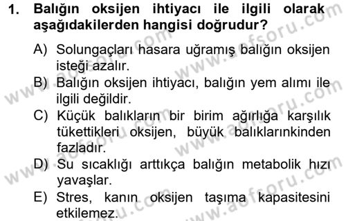 Balık Yetiştiriciliği Dersi 2012 - 2013 Yılı (Final) Dönem Sonu Sınav Soruları 1. Soru