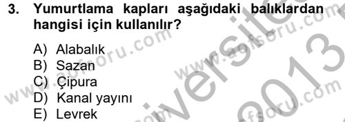 Balık Yetiştiriciliği Dersi 2012 - 2013 Yılı (Final) Dönem Sonu Sınav Soruları 3. Soru