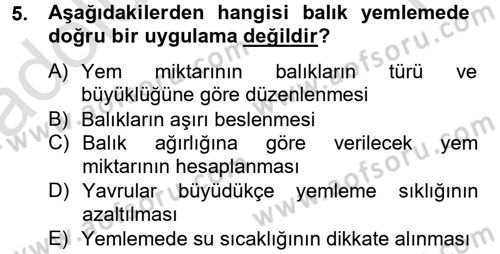 Balık Yetiştiriciliği Dersi 2013 - 2014 Yılı Tek Ders Sınav Soruları 5. Soru