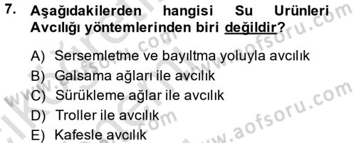 Balık Yetiştiriciliği Dersi 2014 - 2015 Yılı Tek Ders Sınav Soruları 7. Soru