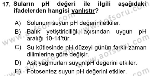Balık Yetiştiriciliği Dersi 2015 - 2016 Yılı (Vize) Ara Sınav Soruları 17. Soru