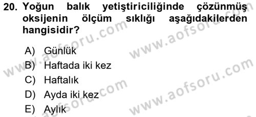 Balık Yetiştiriciliği Dersi 2015 - 2016 Yılı (Vize) Ara Sınav Soruları 20. Soru