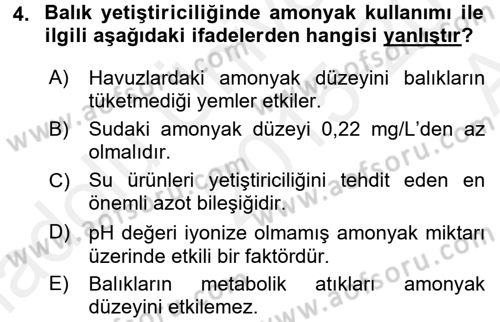 Balık Yetiştiriciliği Dersi 2015 - 2016 Yılı (Vize) Ara Sınav Soruları 4. Soru