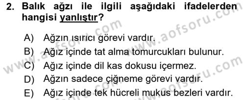 Balık Yetiştiriciliği Dersi 2015 - 2016 Yılı Tek Ders Sınav Soruları 2. Soru