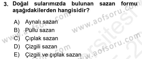Balık Yetiştiriciliği Dersi 2015 - 2016 Yılı Tek Ders Sınav Soruları 3. Soru