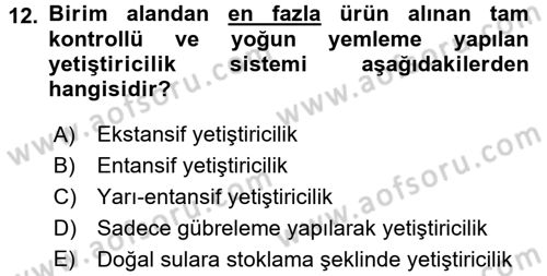 Balık Yetiştiriciliği Dersi 2016 - 2017 Yılı 3 Ders Sınav Soruları 12. Soru