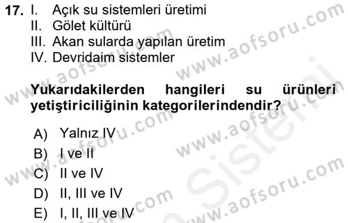 Balık Yetiştiriciliği Dersi 2017 - 2018 Yılı 3 Ders Sınav Soruları 17. Soru
