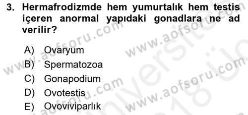 Balık Yetiştiriciliği Dersi 2017 - 2018 Yılı 3 Ders Sınav Soruları 3. Soru
