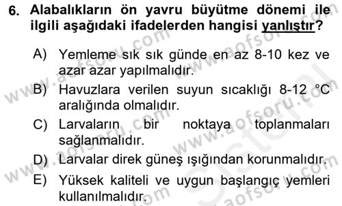 Balık Yetiştiriciliği Dersi 2017 - 2018 Yılı 3 Ders Sınav Soruları 6. Soru