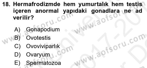 Balık Yetiştiriciliği Dersi 2017 - 2018 Yılı (Vize) Ara Sınav Soruları 18. Soru