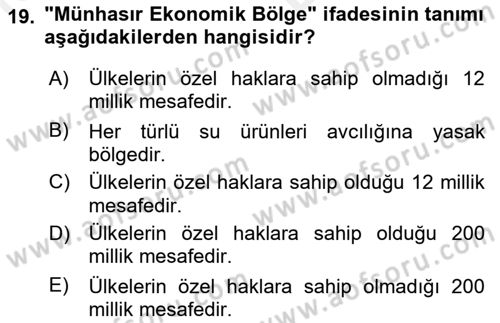 Balık Yetiştiriciliği Dersi 2017 - 2018 Yılı (Vize) Ara Sınav Soruları 19. Soru