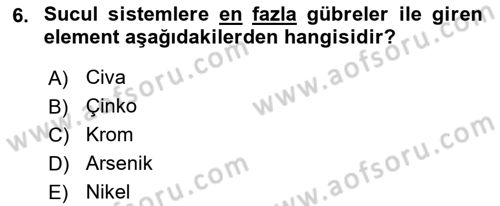 Balık Yetiştiriciliği Dersi 2017 - 2018 Yılı (Vize) Ara Sınav Soruları 6. Soru