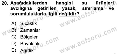 Balık Yetiştiriciliği Dersi 2017 - 2018 Yılı (Final) Dönem Sonu Sınav Soruları 20. Soru