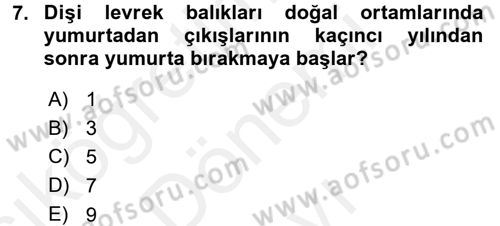 Balık Yetiştiriciliği Dersi 2017 - 2018 Yılı (Final) Dönem Sonu Sınav Soruları 7. Soru
