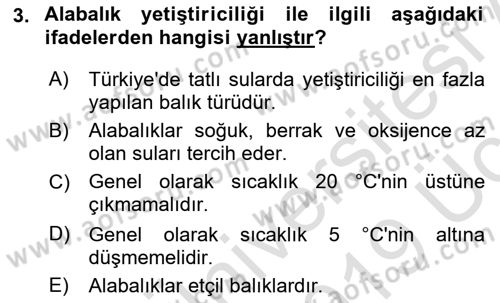 Balık Yetiştiriciliği Dersi 2018 - 2019 Yılı 3 Ders Sınav Soruları 3. Soru