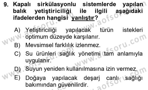 Balık Yetiştiriciliği Dersi 2018 - 2019 Yılı 3 Ders Sınav Soruları 9. Soru