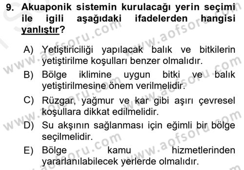 Balık Yetiştiriciliği Dersi 2018 - 2019 Yılı (Final) Dönem Sonu Sınav Soruları 9. Soru