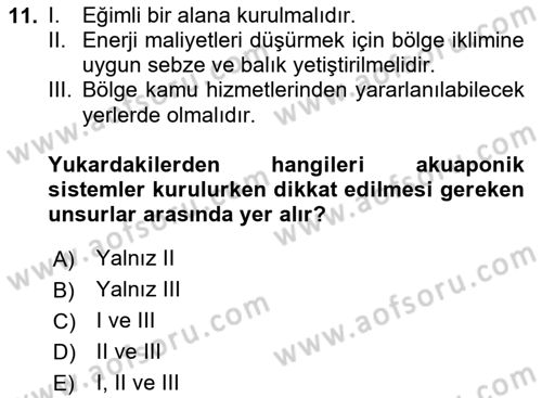 Balık Yetiştiriciliği Dersi 2020 - 2021 Yılı Yaz Okulu Sınav Soruları 11. Soru