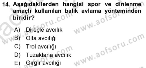 Balık Yetiştiriciliği Dersi 2020 - 2021 Yılı Yaz Okulu Sınav Soruları 14. Soru