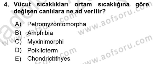 Balık Yetiştiriciliği Dersi 2020 - 2021 Yılı Yaz Okulu Sınav Soruları 4. Soru