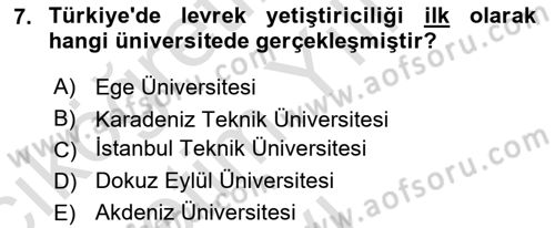 Balık Yetiştiriciliği Dersi 2020 - 2021 Yılı Yaz Okulu Sınav Soruları 7. Soru