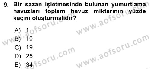 Balık Yetiştiriciliği Dersi 2020 - 2021 Yılı Yaz Okulu Sınav Soruları 9. Soru