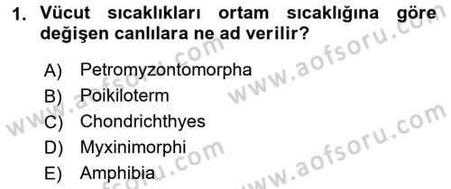 Balık Yetiştiriciliği Dersi 2021 - 2022 Yılı (Vize) Ara Sınav Soruları 1. Soru