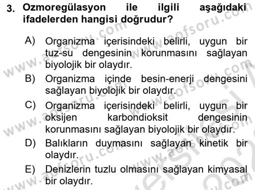 Balık Yetiştiriciliği Dersi 2021 - 2022 Yılı (Vize) Ara Sınav Soruları 3. Soru
