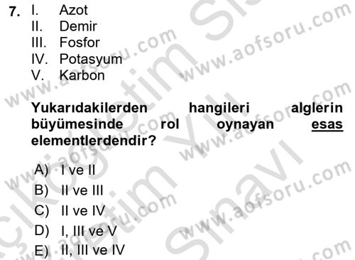 Balık Yetiştiriciliği Dersi 2021 - 2022 Yılı (Vize) Ara Sınav Soruları 7. Soru