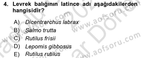 Balık Yetiştiriciliği Dersi 2021 - 2022 Yılı (Final) Dönem Sonu Sınav Soruları 4. Soru