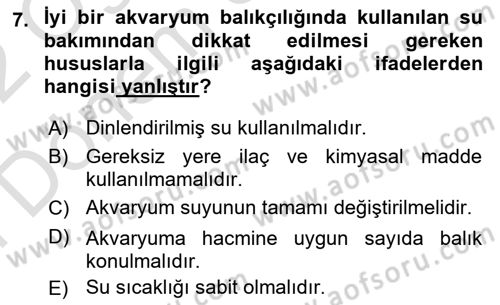 Balık Yetiştiriciliği Dersi 2021 - 2022 Yılı (Final) Dönem Sonu Sınav Soruları 7. Soru