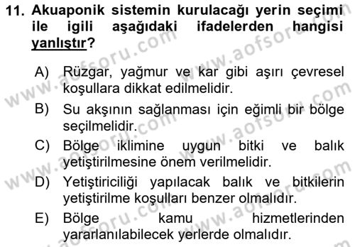 Balık Yetiştiriciliği Dersi 2022 - 2023 Yılı Yaz Okulu Sınav Soruları 11. Soru