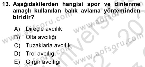 Balık Yetiştiriciliği Dersi 2022 - 2023 Yılı Yaz Okulu Sınav Soruları 13. Soru