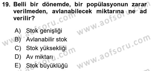 Balık Yetiştiriciliği Dersi 2022 - 2023 Yılı Yaz Okulu Sınav Soruları 19. Soru