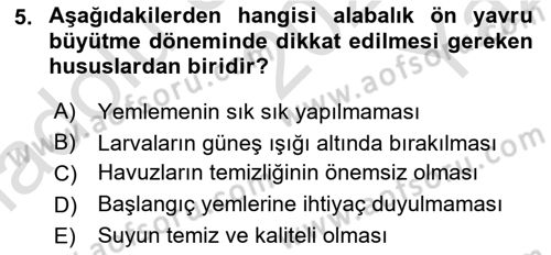 Balık Yetiştiriciliği Dersi 2022 - 2023 Yılı Yaz Okulu Sınav Soruları 5. Soru