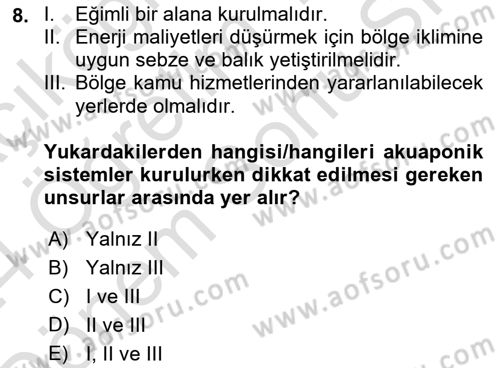 Balık Yetiştiriciliği Dersi 2023 - 2024 Yılı (Final) Dönem Sonu Sınav Soruları 8. Soru