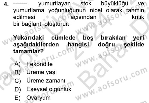 Balık Yetiştiriciliği Dersi 2024 - 2025 Yılı (Vize) Ara Sınav Soruları 4. Soru