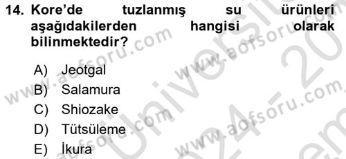 Balık Yetiştiriciliği Dersi 2024 - 2025 Yılı (Final) Dönem Sonu Sınav Soruları 14. Soru