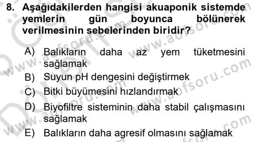 Balık Yetiştiriciliği Dersi 2024 - 2025 Yılı (Final) Dönem Sonu Sınav Soruları 8. Soru